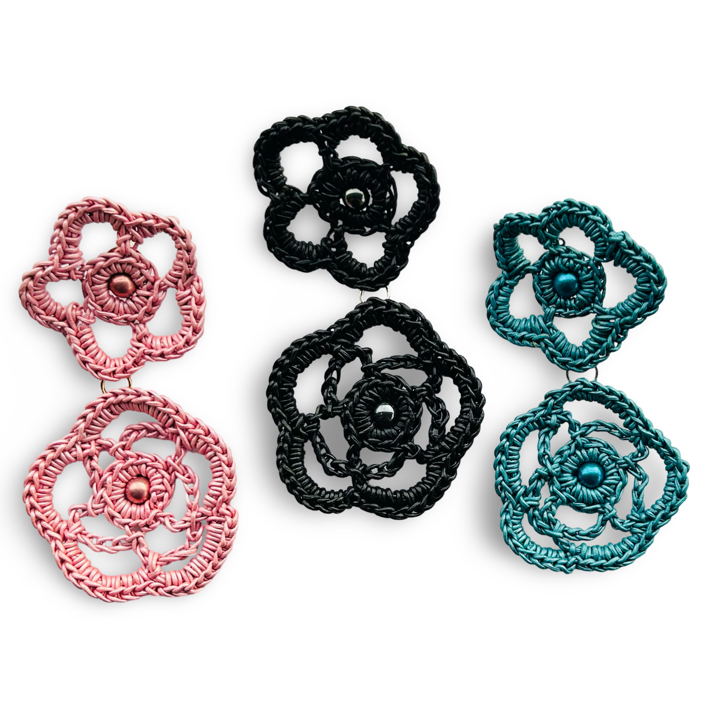 Melanie Leather Lace earrings, Bold Blooms, Handcrafted Friendship