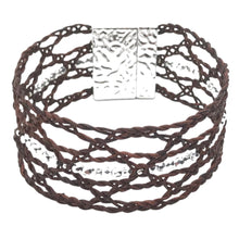 Load image into Gallery viewer, Bohemian Leather Lace Bracelet Dark Brown Silver Beads
