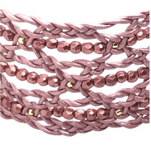 Load image into Gallery viewer, Bohemian Leather Lace Bracelet Pink Beaded Close Up
