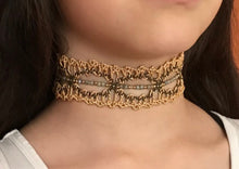 Load image into Gallery viewer, Bohemian Leather Lace Necklace Gold Moss Beaded
