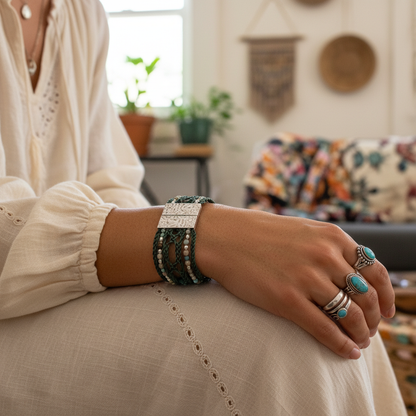 Wild Spirit Leather bracelet with Gemstone Accents