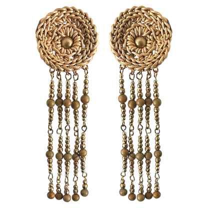 Lunar Lace Leather earrings, crocheted leather and stone beads