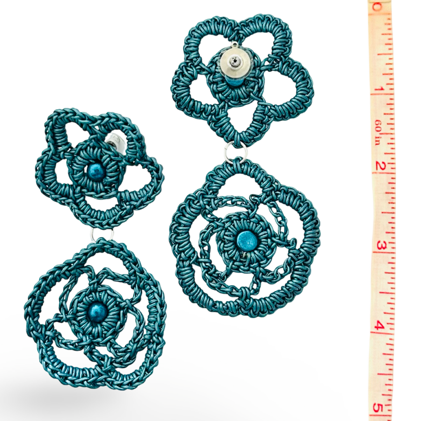 Melanie Leather Lace earrings, Bold Blooms, Handcrafted Friendship
