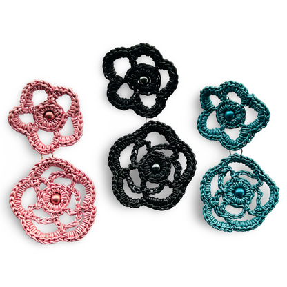 Melanie Leather Lace earrings, Bold Blooms, Handcrafted Friendship