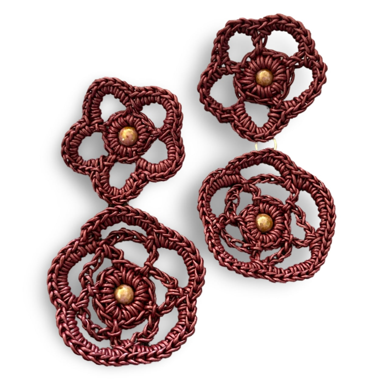 Melanie Leather Lace earrings, Bold Blooms, Handcrafted Friendship