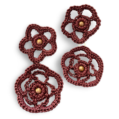 Melanie Leather Lace earrings, Bold Blooms, Handcrafted Friendship