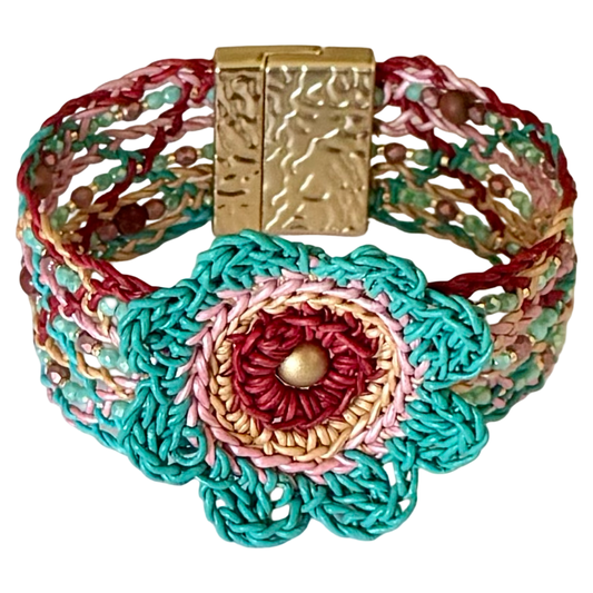 Mandala Muse Leather Bracelet – A Bloom of Color, A Circle of Light