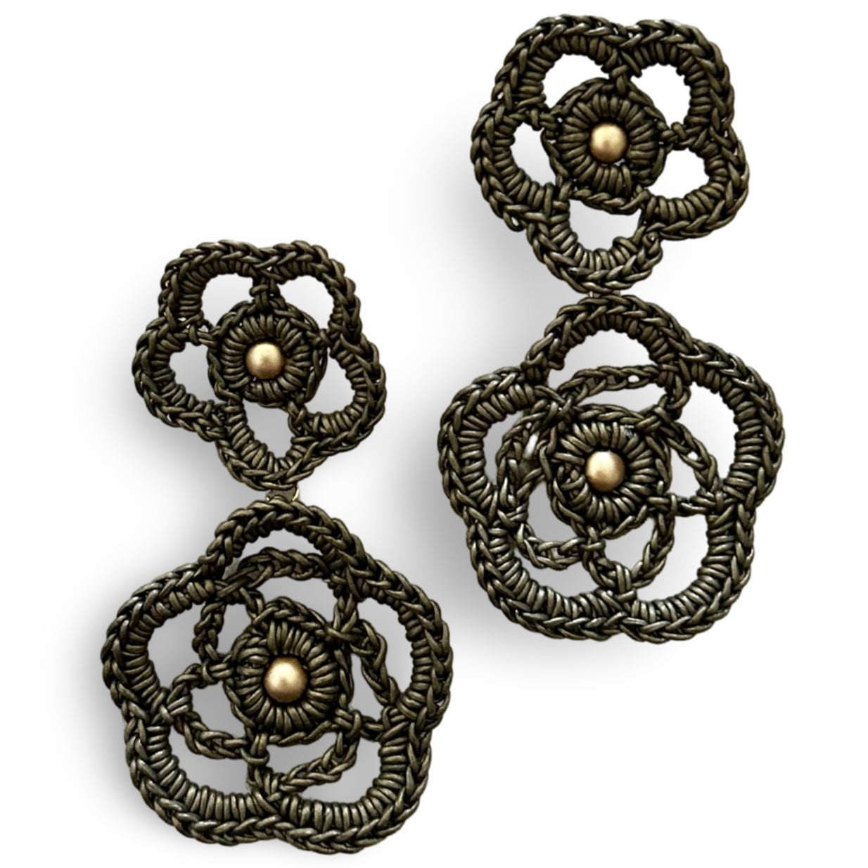 Melanie Leather Lace earrings, Bold Blooms, Handcrafted Friendship