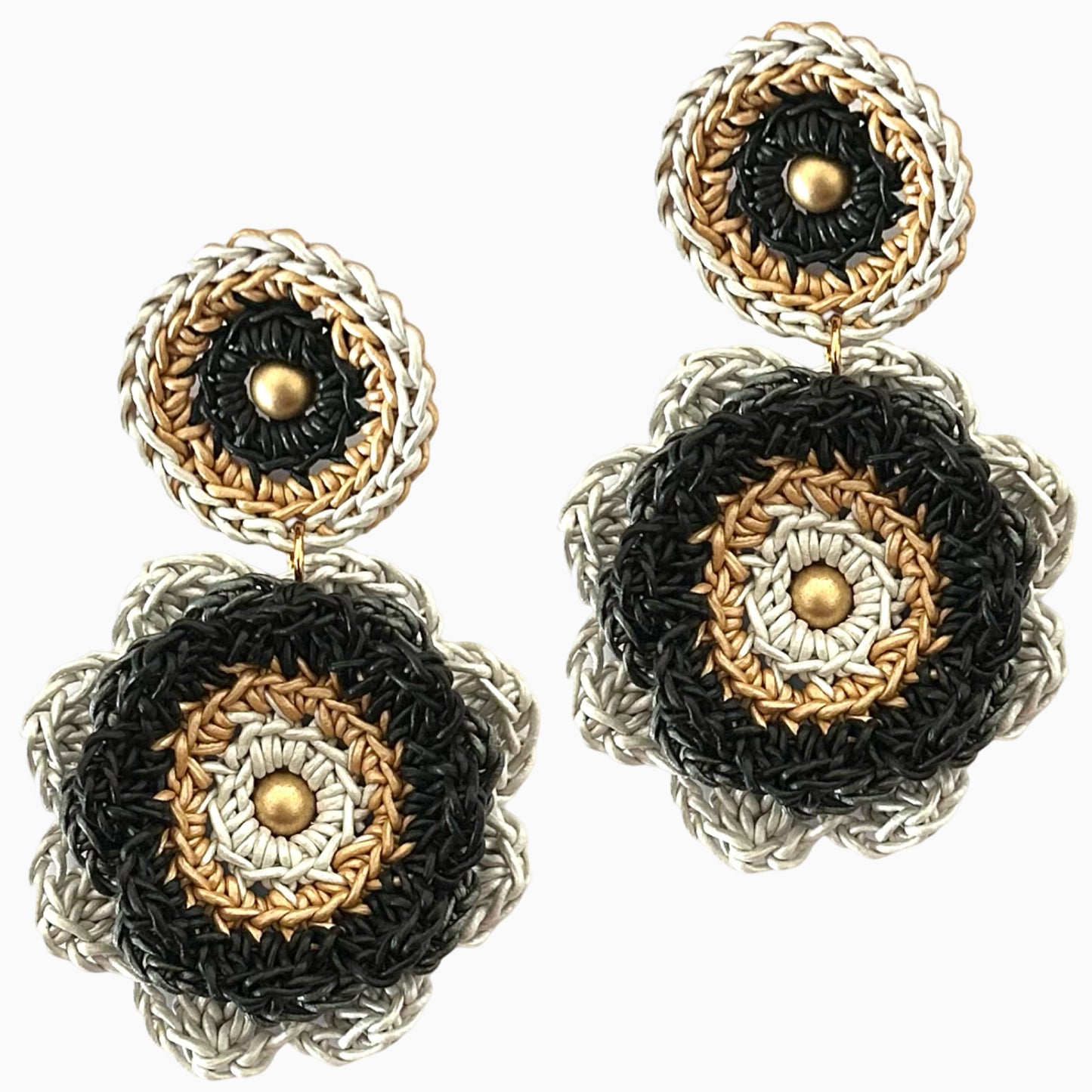Garden Bloom leather earrings, Layered Mandala Petals in Full Flower