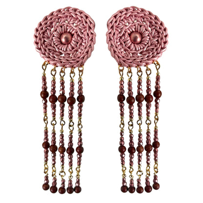 Lunar Lace Leather earrings, crocheted leather and stone beads