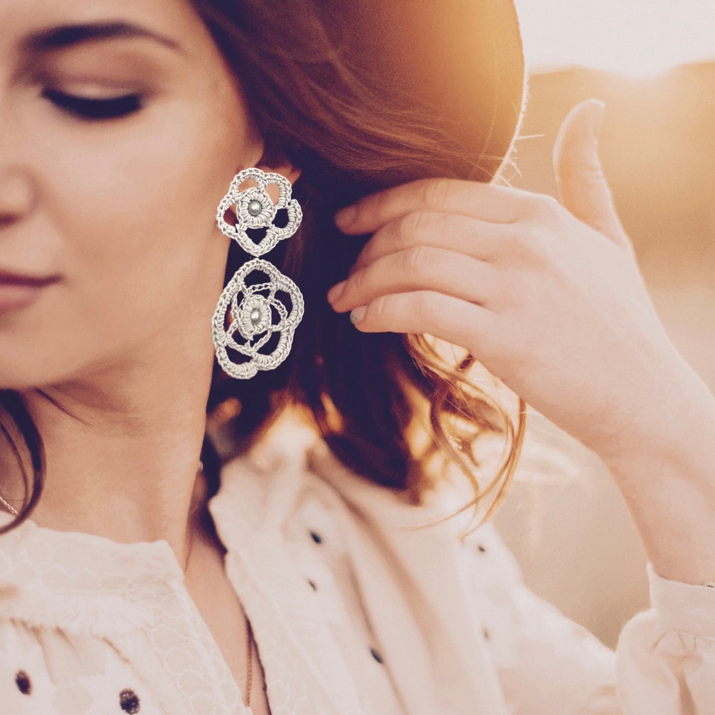 Melanie Leather Lace earrings, Bold Blooms, Handcrafted Friendship