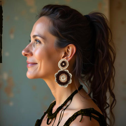 Garden Bloom leather earrings, Layered Mandala Petals in Full Flower