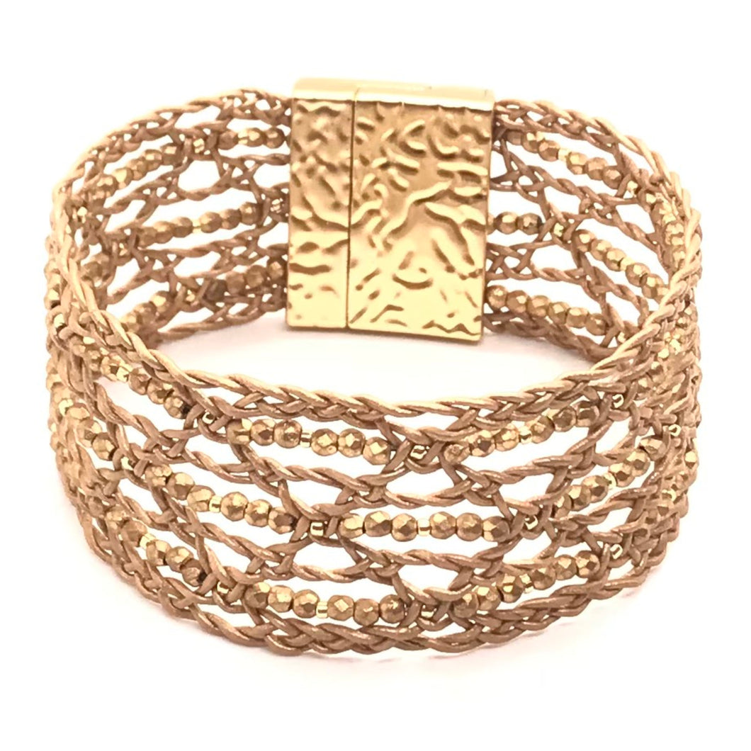 Bohemian Leather Lace Bracelet Gold Beaded