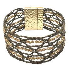Load image into Gallery viewer, Bohemian Leather Lace Bracelet Moss Gold Beaded

