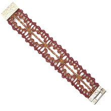 Load image into Gallery viewer, Spirited Grace Bohemian Leather Lace Bracelet Red Brown Indian Sun Beaded Flat
