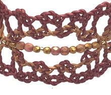 Load image into Gallery viewer, Bohemian Leather Lace Necklace Red Brown Indian Sun Beaded Close up
